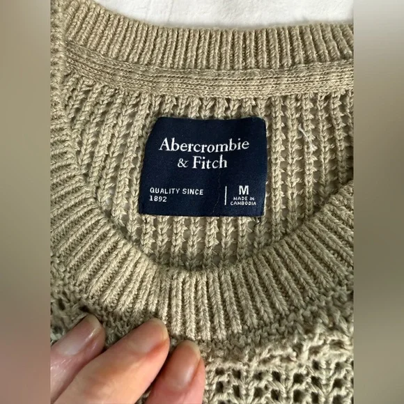 ABERCROMBIE & FITCH Men's taupe open knit crewneck sweater size M - Picture 11 of 14
